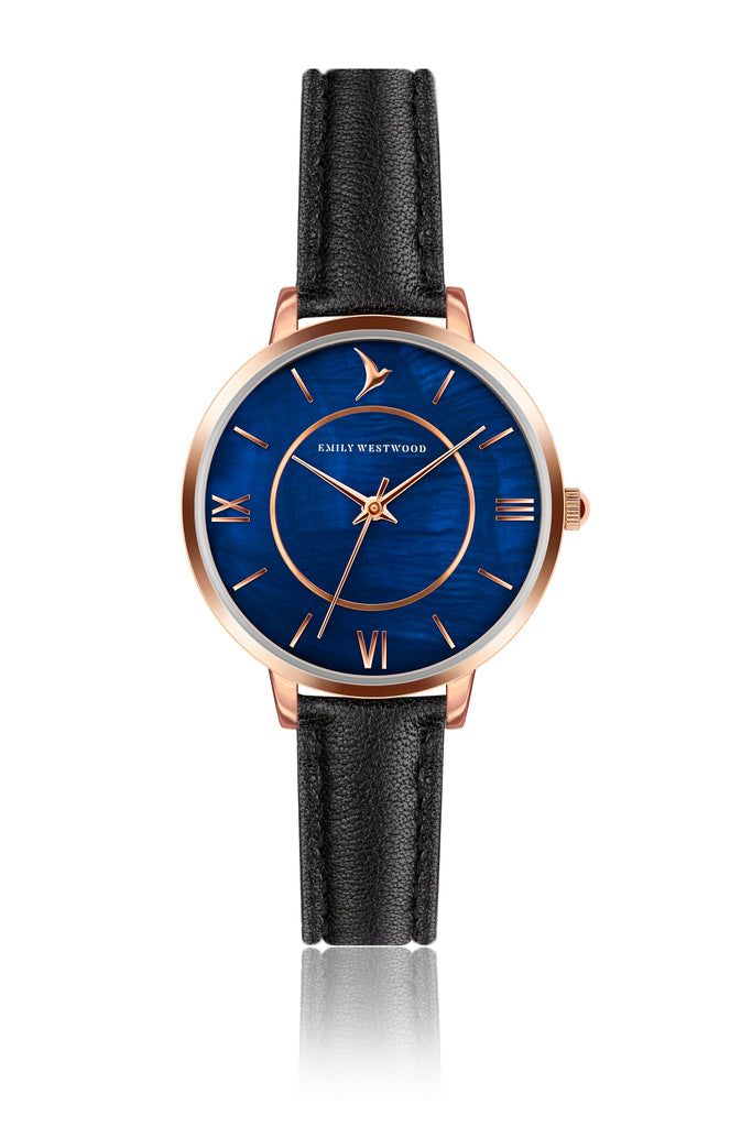 Horizon Hues Black Leather Watch