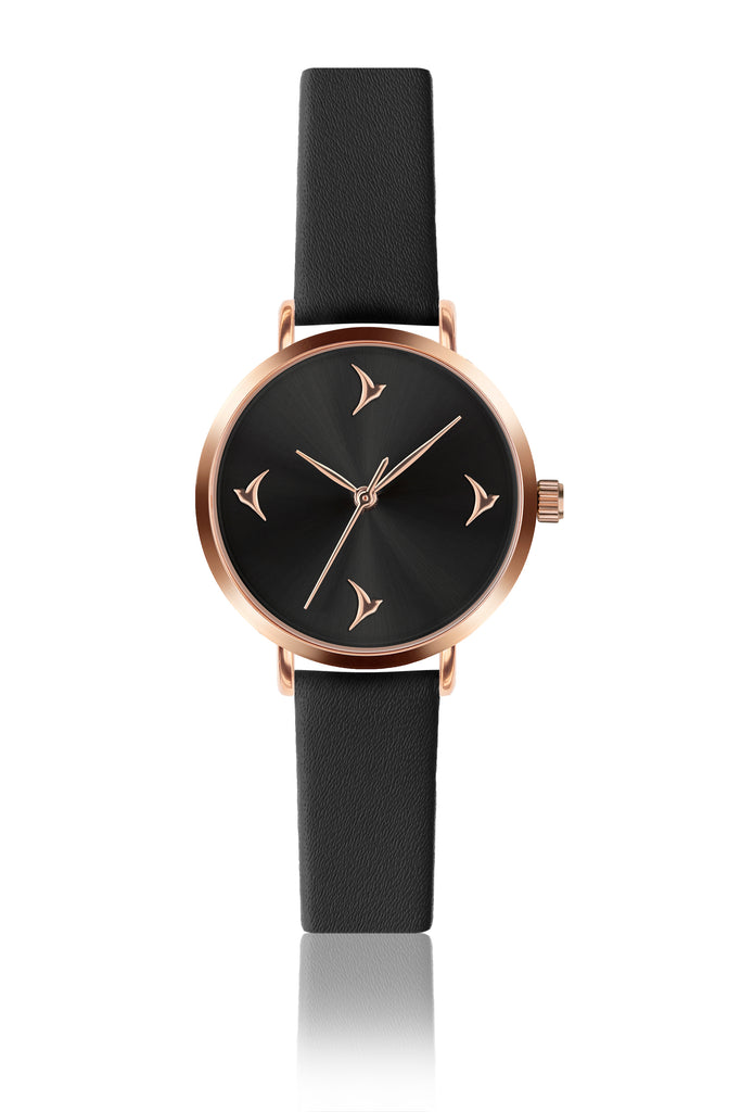 Tasmania Black Leather Strap Watch