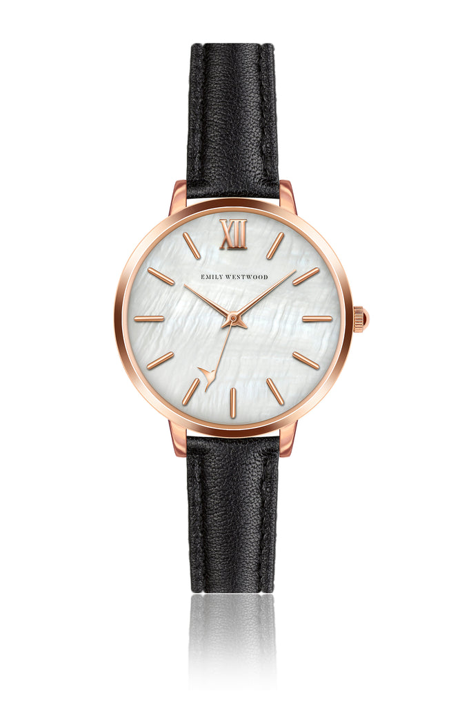 Emani Black Leather Watch