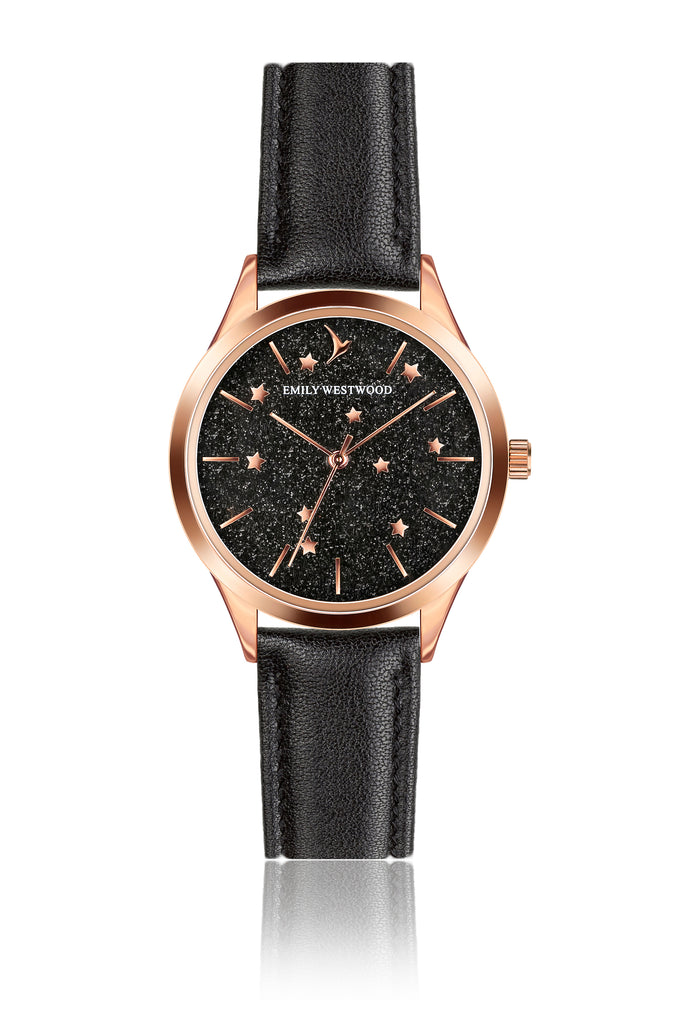 Vivian Black Leather Watch