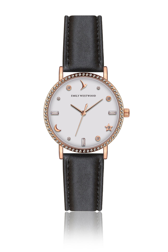 Hazel Black Leather Watch