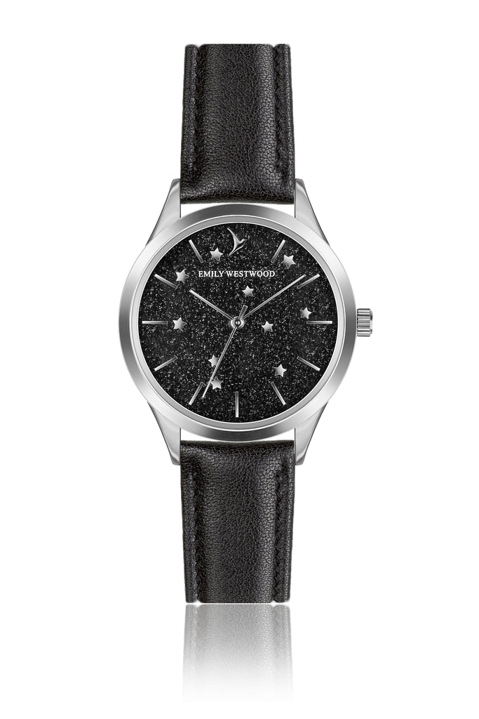 Tamsin Black Leather Watch