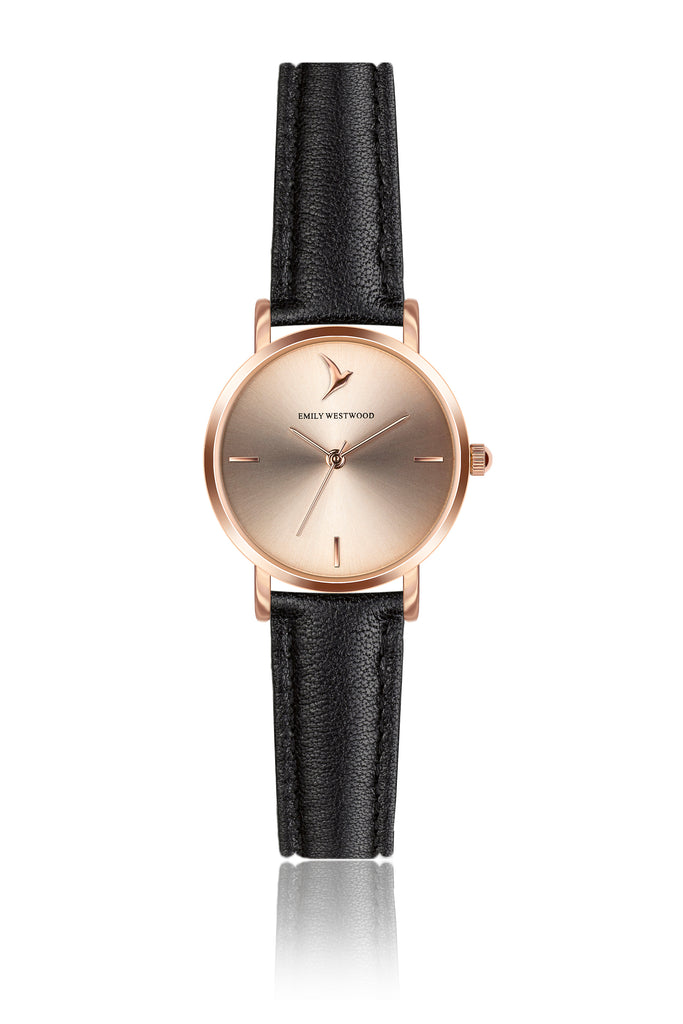 Elina Black Leather Watch