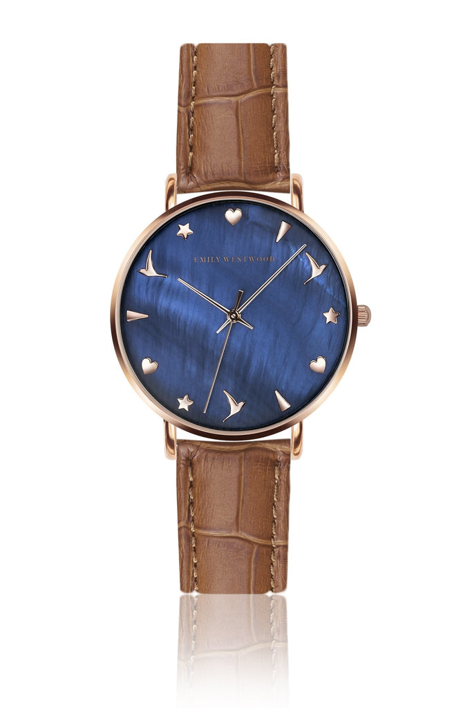 Blue Seashell Brown Croco Watches.
