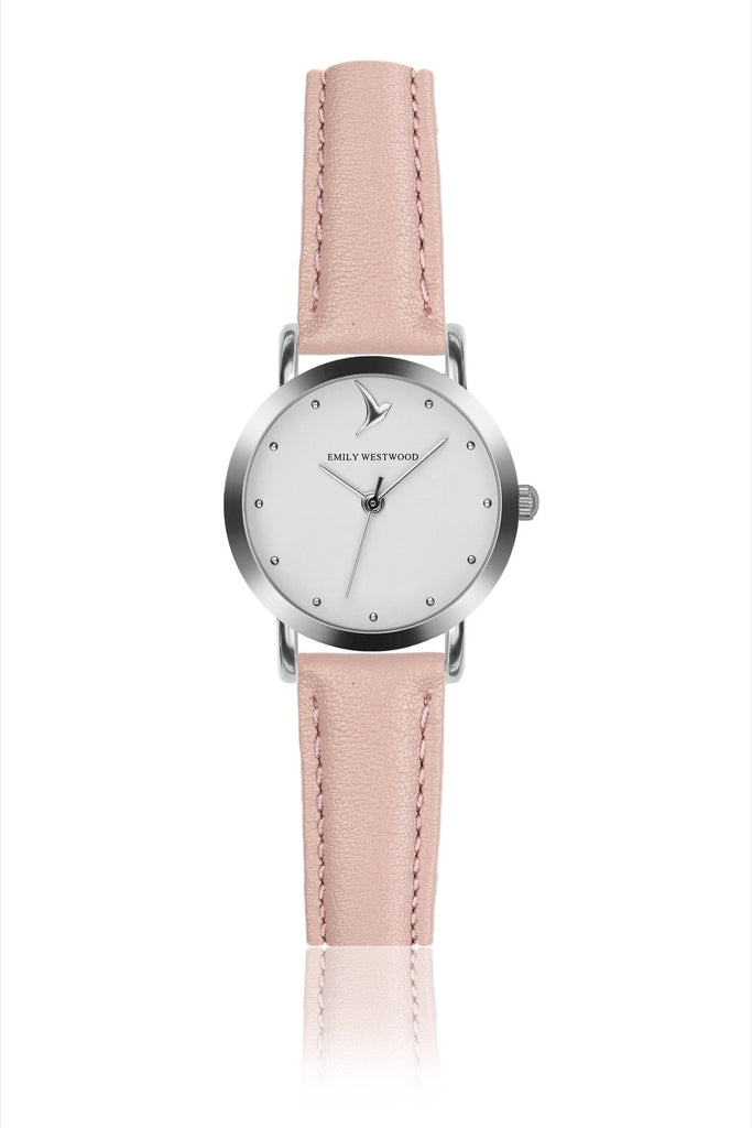 Silver Classic Mini Pink Leather Watches.